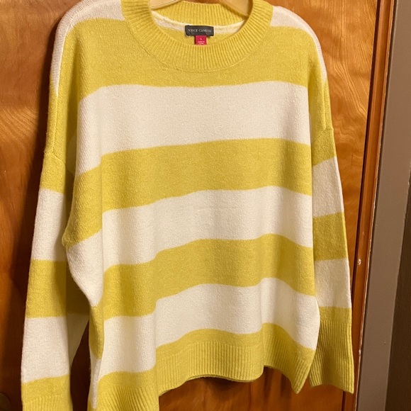 Vince Camuto. Oversized Yellow and White Striped Crewneck Sweater. Size S. EUC - Picture 7 of 7
